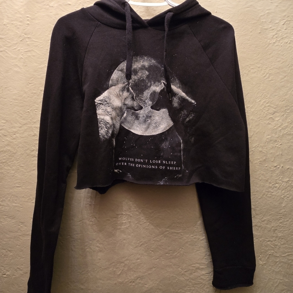 DTox Cropped Wolf Hoodie M/L Gothic Moon Graphic - Picture 1 of 6